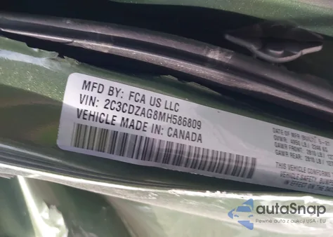 2021 Dodge Challenger Sxt z USA, uszkodzony, nr VIN 2C3CDZAG8MH586809